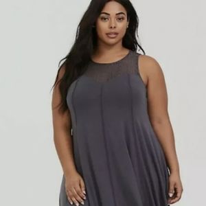 Swing Romantic Grey Floral Jersey Trapeze Dress Sleeveless Handkerchief Hem 1XL